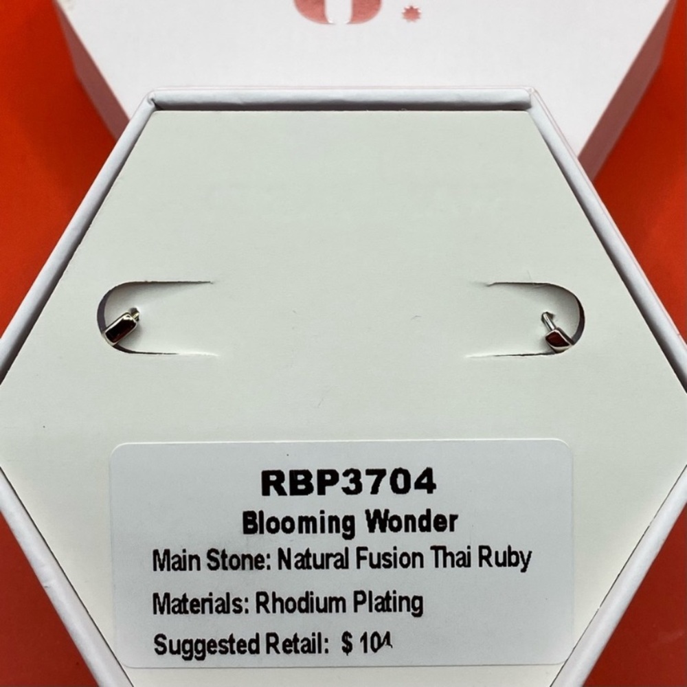 Bomb Party Blooming Wonder Lab Ruby Rhodium Plated Dangle Earrings new in box - Picture 5 of 7